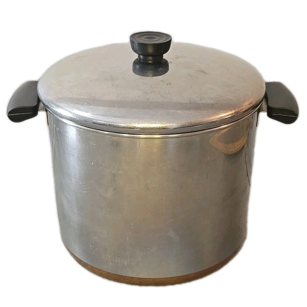Vintage Revere Ware 8 Qt Stock Pot with Lid - Copper Bottom Stainless USA 1801